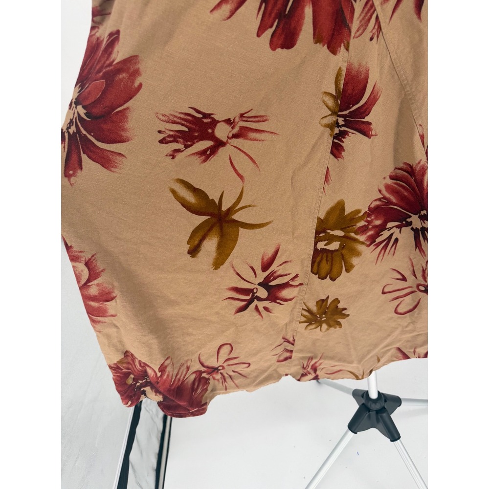 Cato Maxi Skirt Women 18/20W Tan Red Floral Linen Blend Excellent Boho Long - Picture 3 of 9
